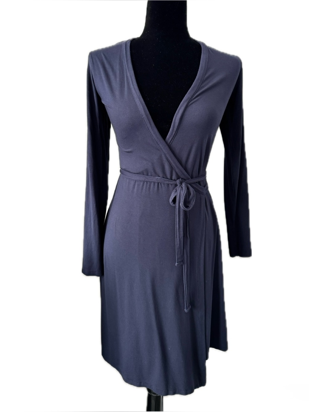 Boden Navy Long Sleeve Wrap Dress Tie Waist Jersey Dress US 2 Petite Classic